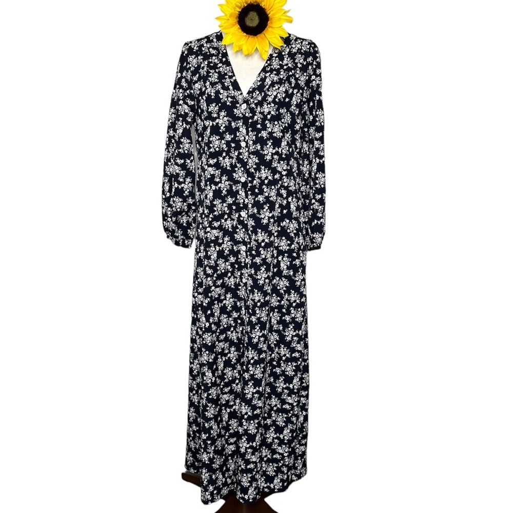 Womens Maxi Floral Print  3/4 Length Sleeve V Neck Dress